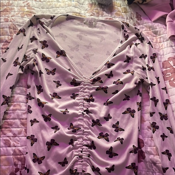 Butterfly Print Ruched Top - Picture 1 of 1